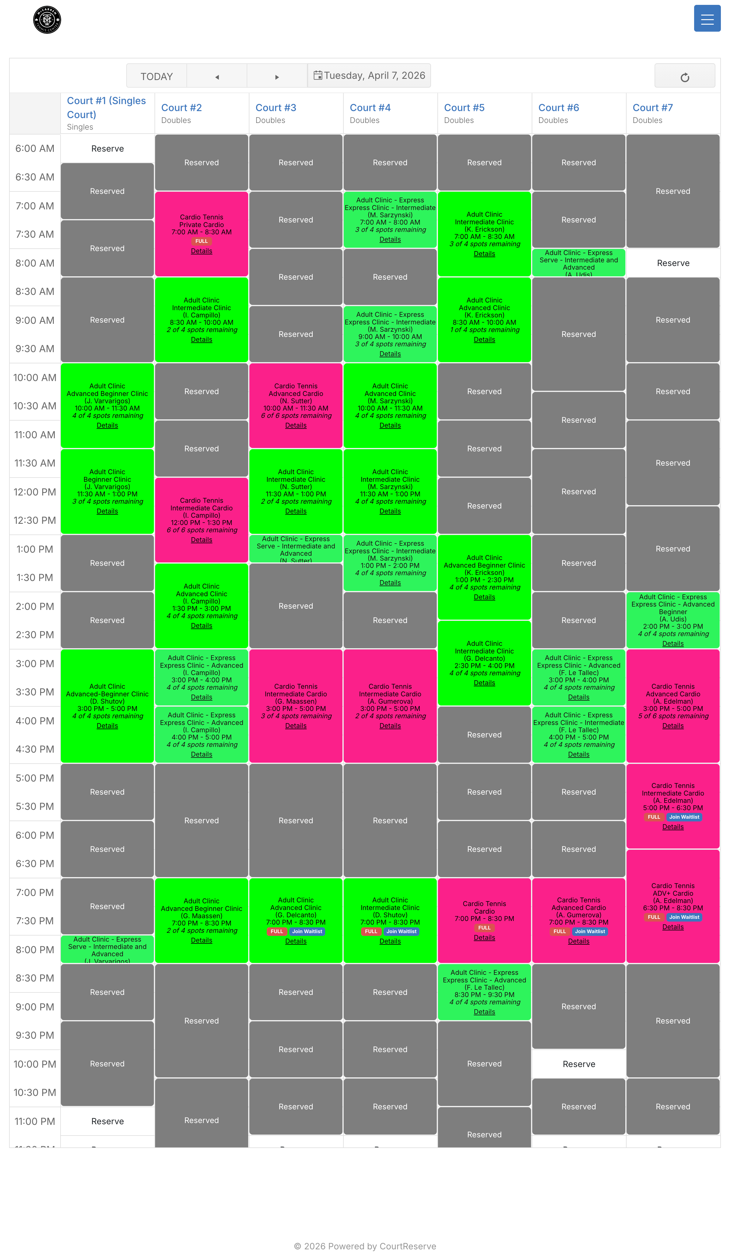 McCarren court schedule for Tuesday April 7, 2026.
