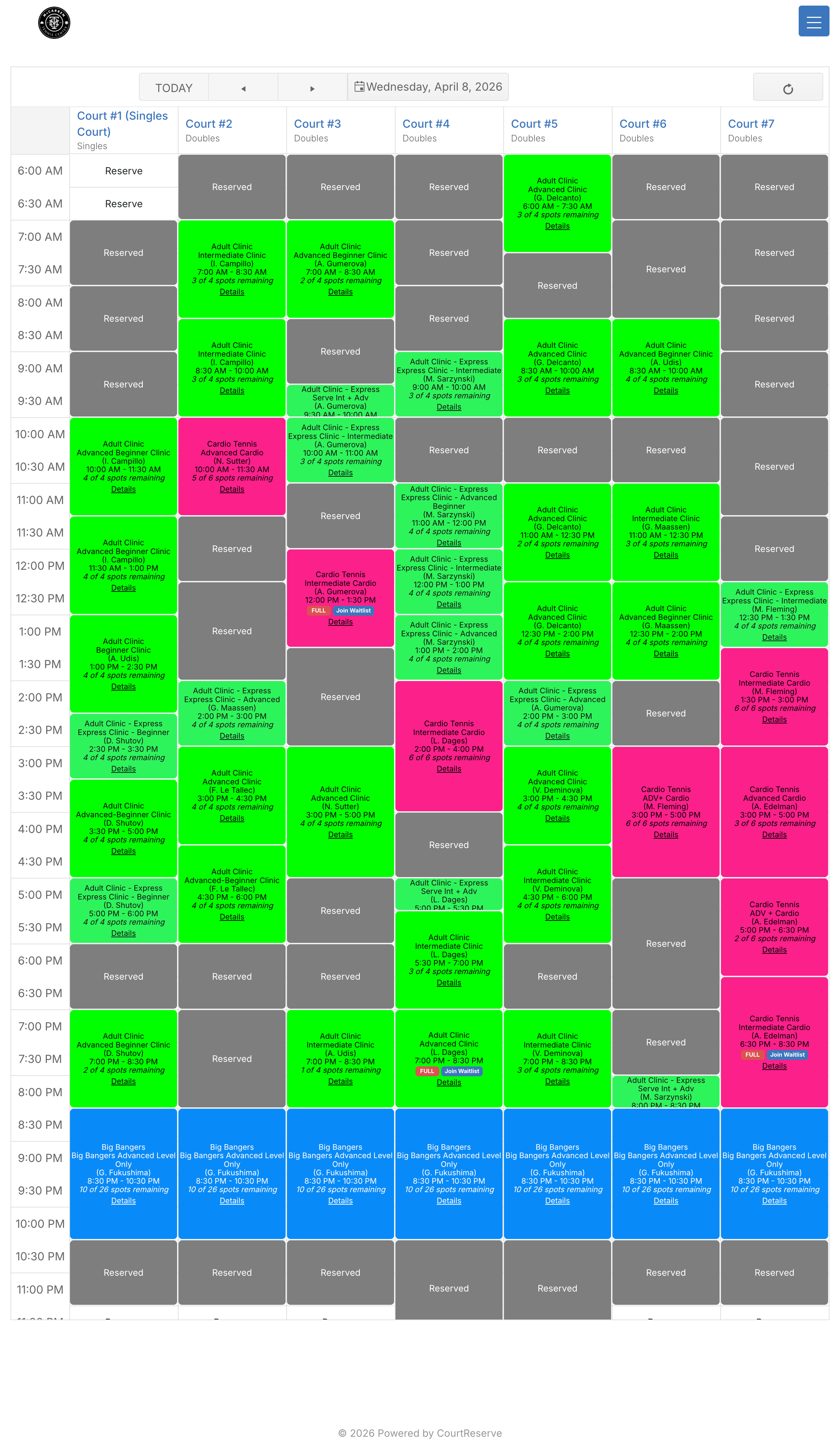 McCarren court schedule for Wednesday April 8, 2026.